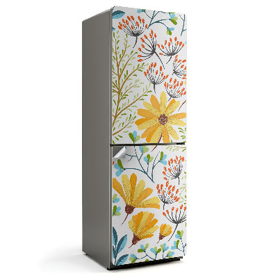 Naklejka tapeta na lodówkę Kwiatowy wzór na białym tle