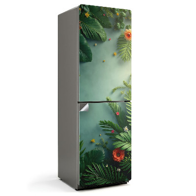 Naklejka tapeta na lodówkę Tropikalne liście i kwiaty