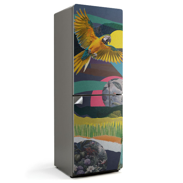 Samoprzylepna naklejka na lodówkę Wycinany kolaż z papugą