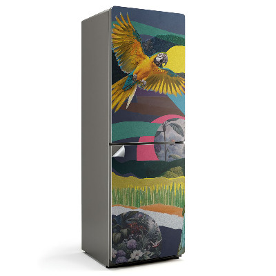 Samoprzylepna naklejka na lodówkę Wycinany kolaż z papugą