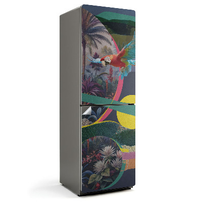 Naklejka na lodówkę Tropikalny wzór z papugą