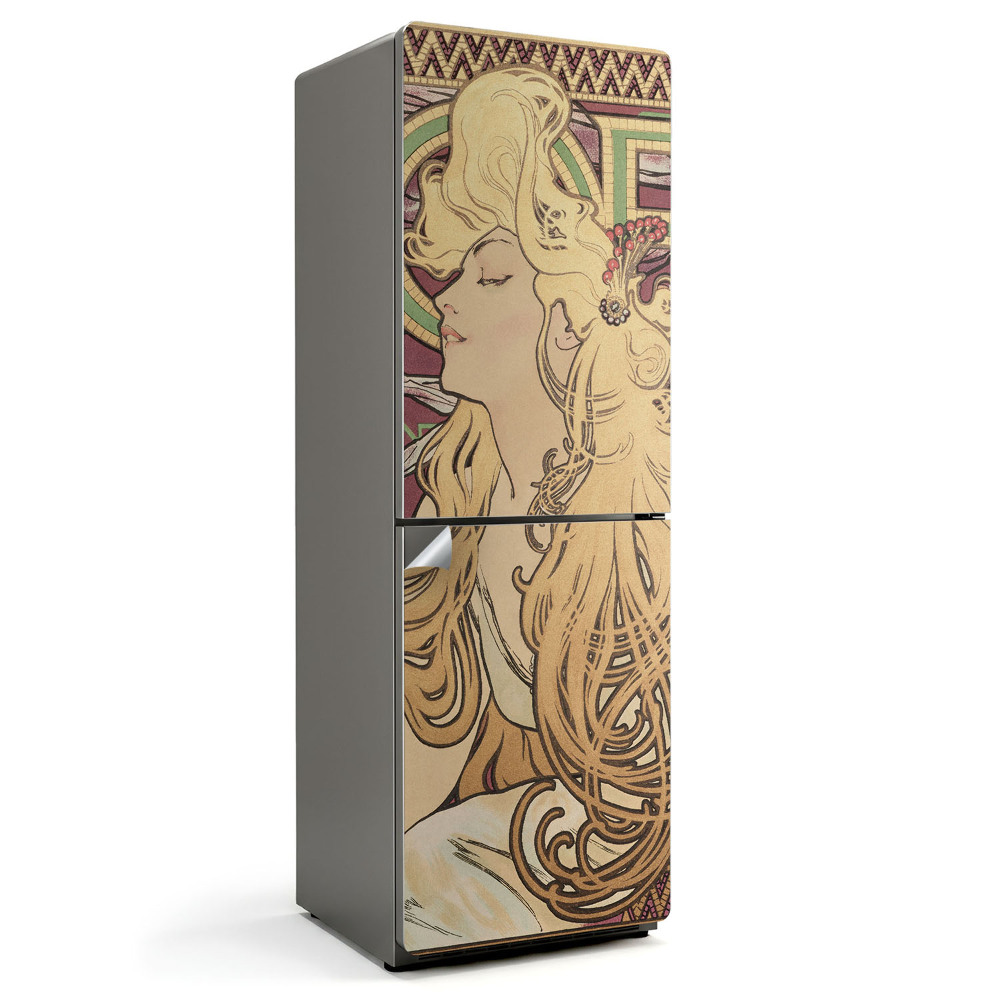 Alfons Mucha portret kobiety Naklejka tapeta na lodówkę