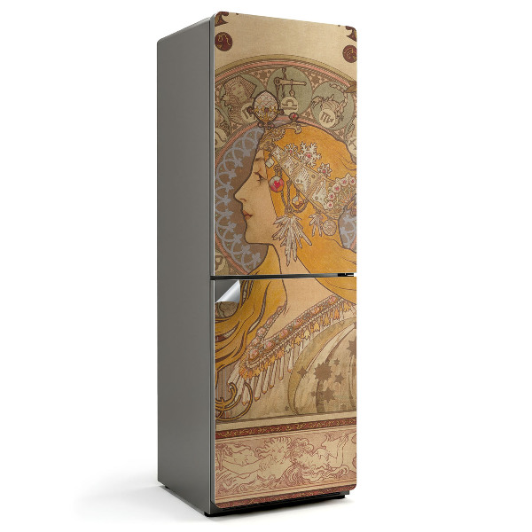 Alfons Mucha portret kobiety Samoprzylepna naklejka na lodówkę