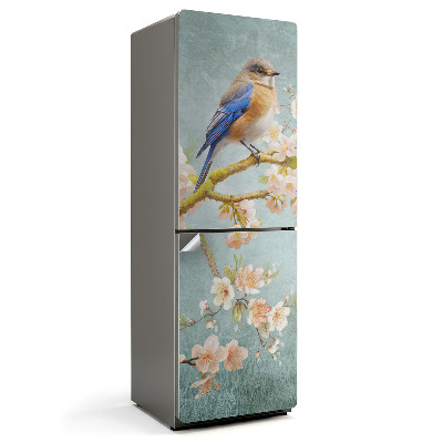 Samoprzylepna naklejka na lodówkę Ptak na gałęzi kwiatów