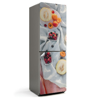 Okleina na lodówkę Świeże owoce na tle tkaniny