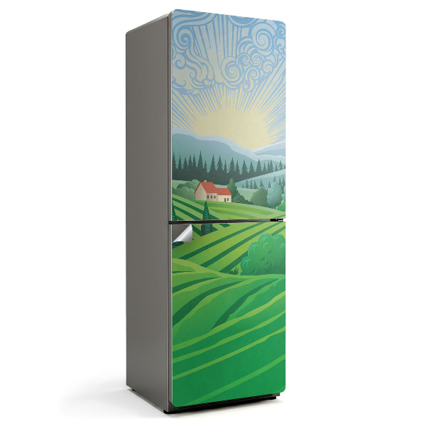 Naklejka tapeta na lodówkę Słoneczny krajobraz wiejski