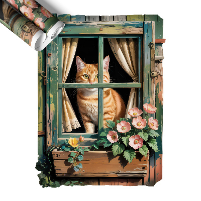 Plakat okno z widokiem 75x100 Kotek w oknie