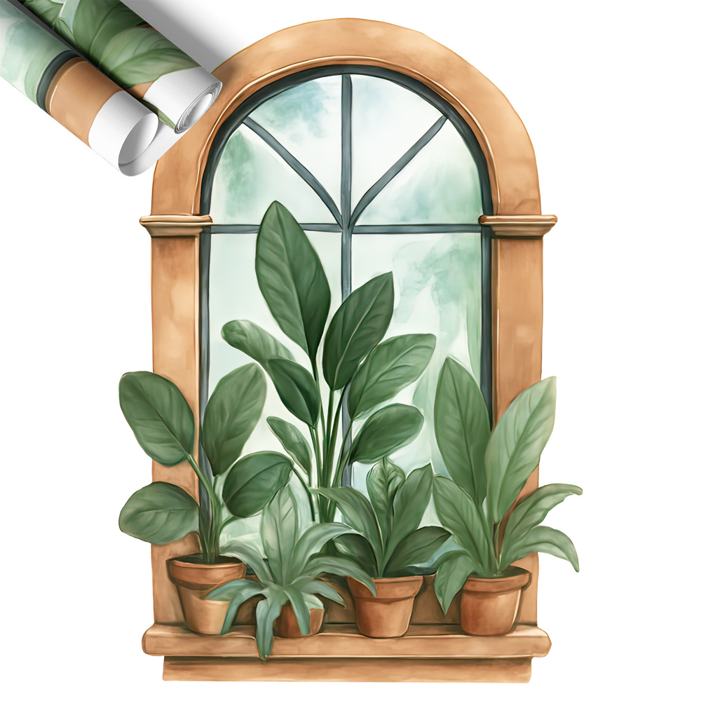 Tapeta 3D widok z okna 91x130 Rośliny okienne.