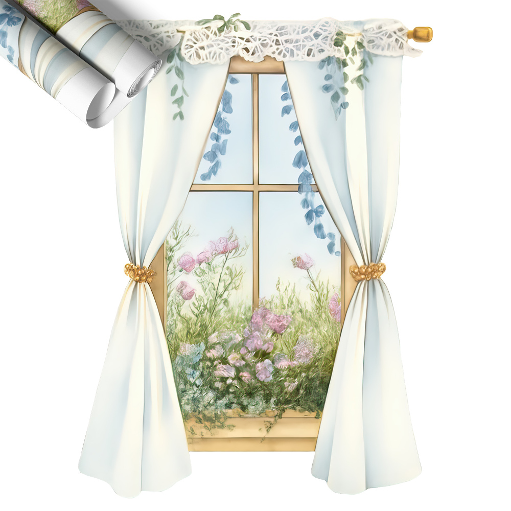 Tapeta 3D widok z okna 95x130 Zasłony z widokiem