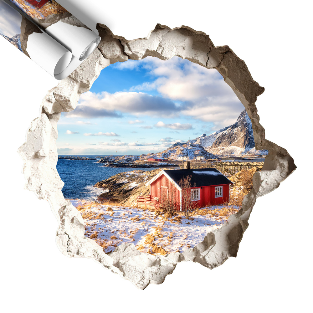 Naklejka na ścianę dziura 3D 130x123 Zimowy pejzaż