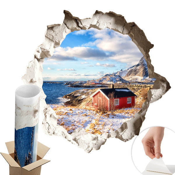 Naklejka na ścianę dziura 3D 130x123 Zimowy pejzaż