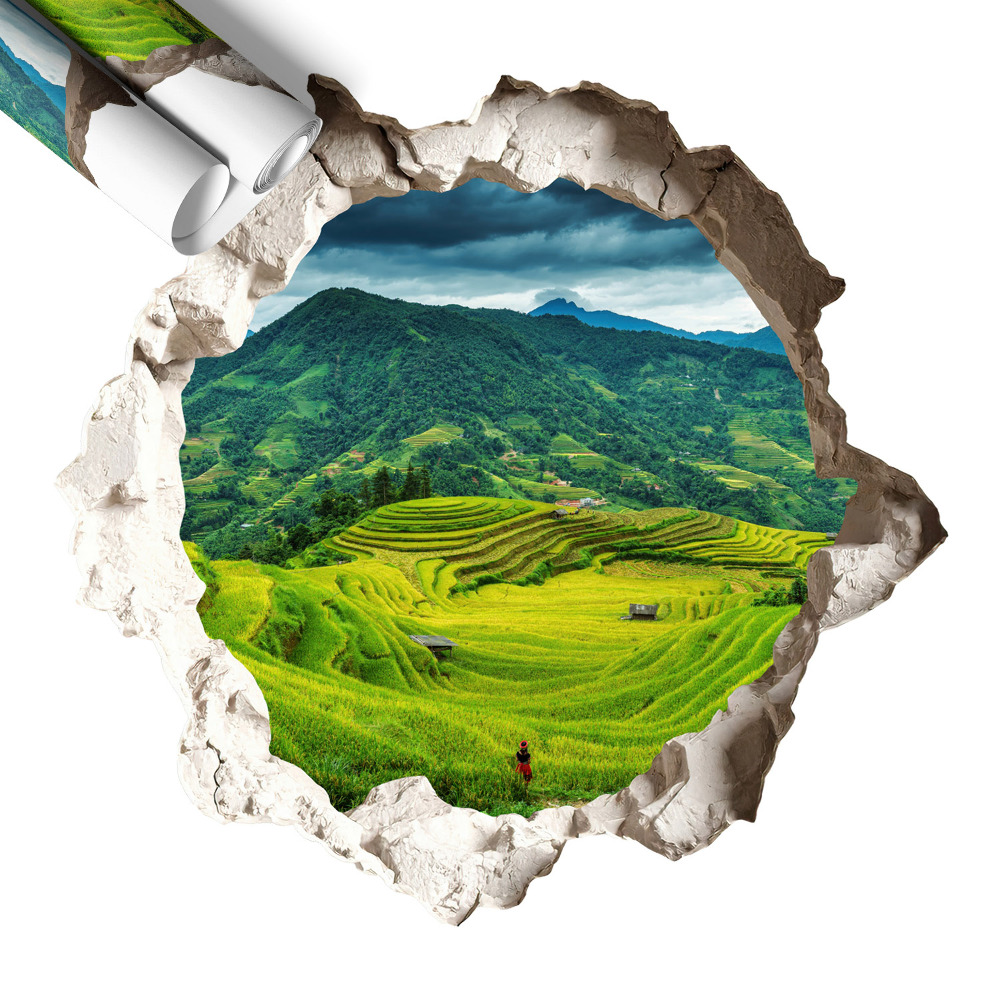 Naklejka na ścianę dziura 3D 130x123 Zielone tarasy