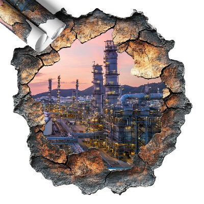 Naklejka dziura w ścianie 58x60 Wieże rafinerii