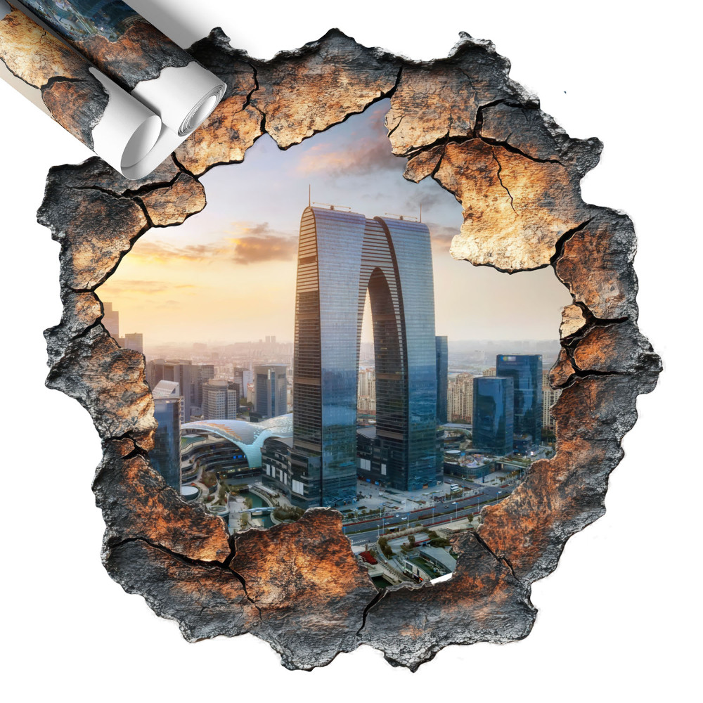 Naklejka 3D dziura 77x80 Miasto przyszłości