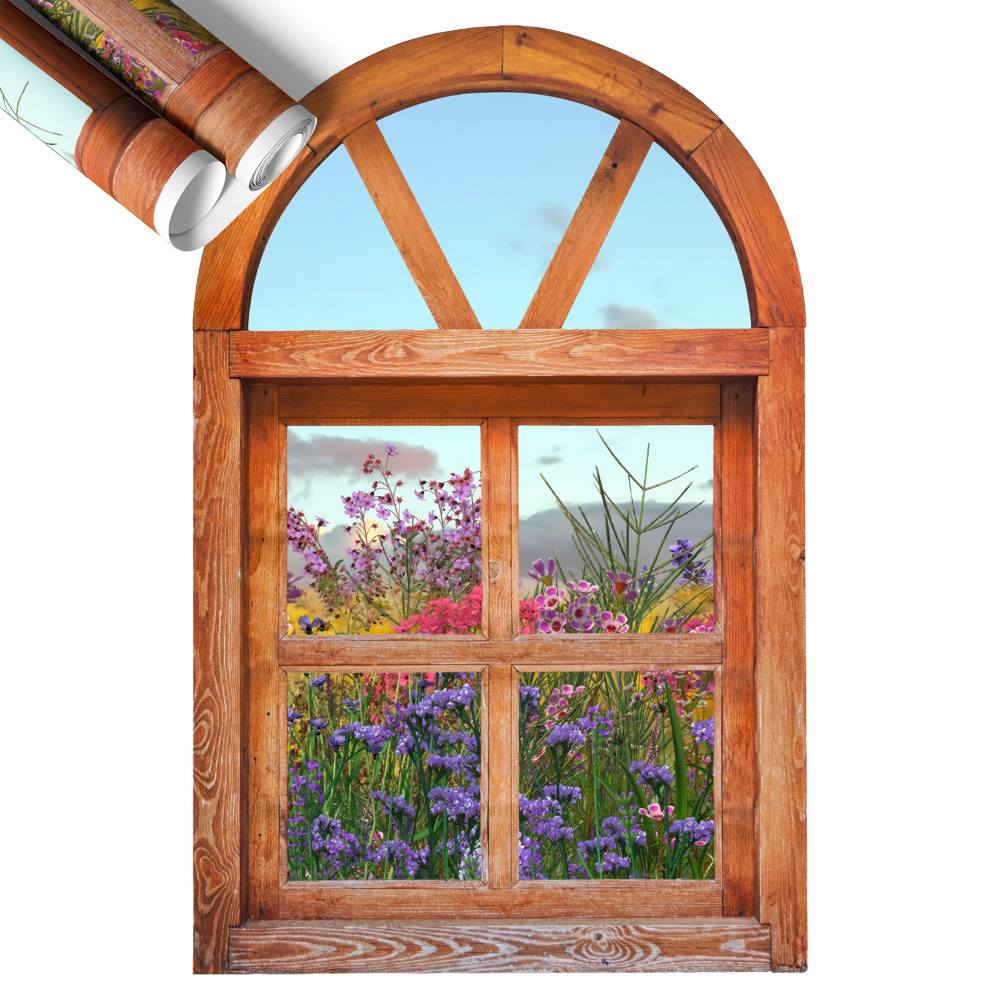 Naklejka okno 3D 52x80 Kwiatowe okno