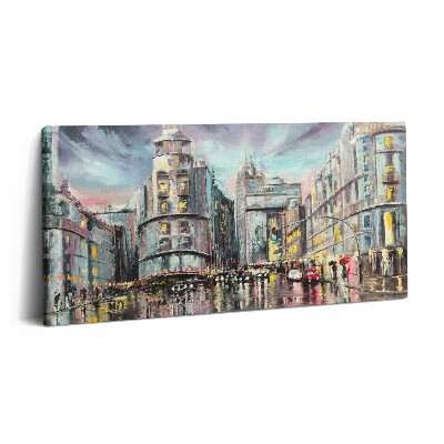 Fotoobraz canvas 100x50 Deszczowe miasto – spacer w deszczu