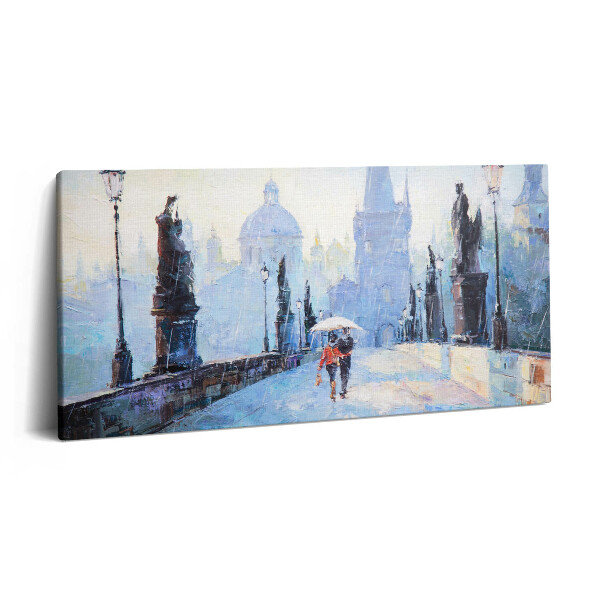 Fotoobraz canvas 120x60 Sztuka olejna - zakochana para pod parasolem