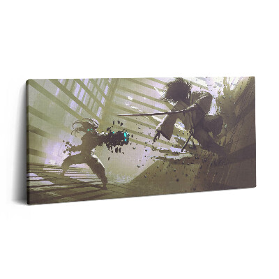 Fotoobraz canvas 120x60 Walcz z robotami samurajskimi