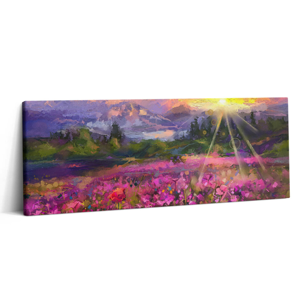 Obraz canvas 125x50 Łąka o zachodzie słońca