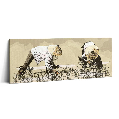 Obraz canvas 125x50 Dwie kobiety zbierające ryż w Azji