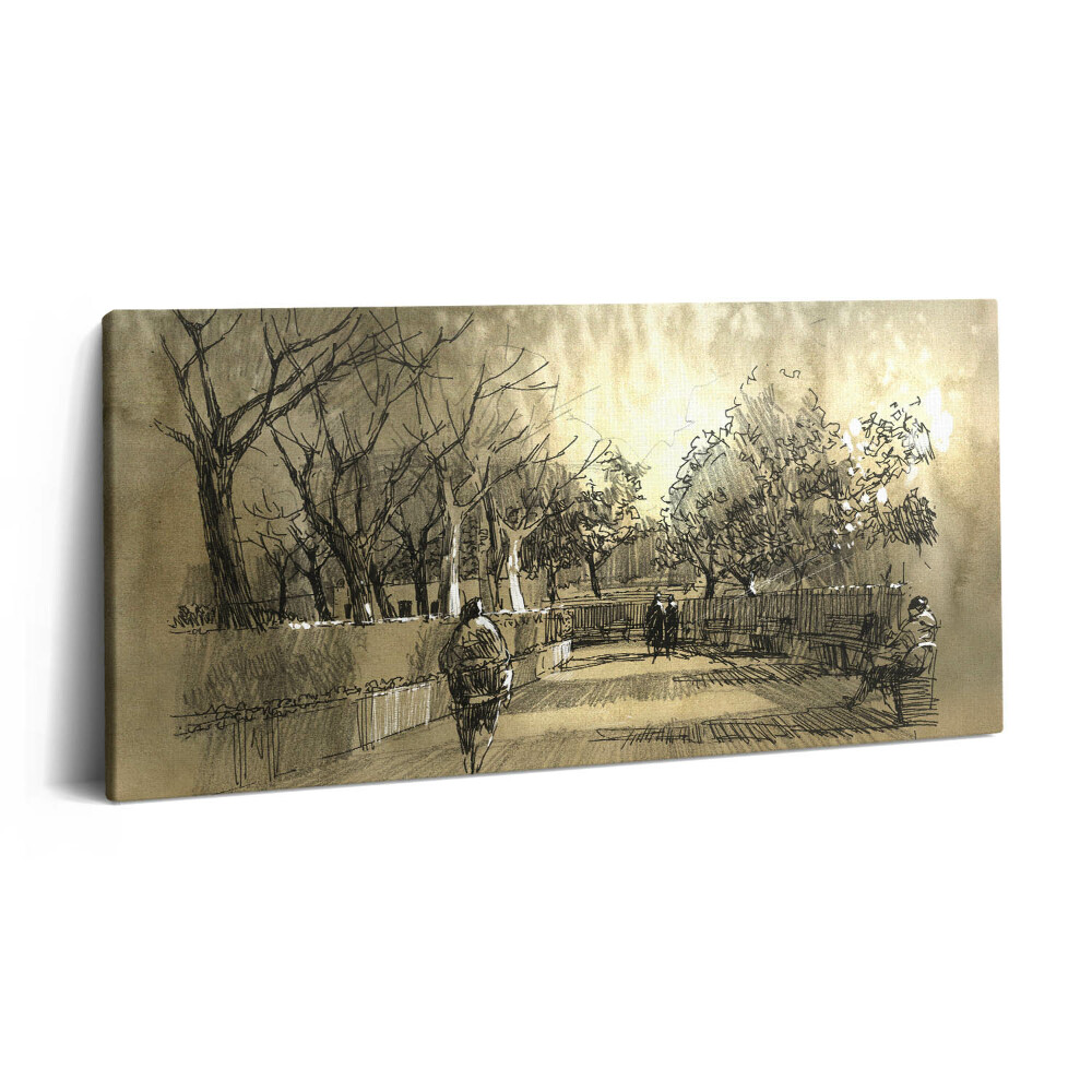 Obraz canvas 140x70 Szkic - park i drzewa w sepii