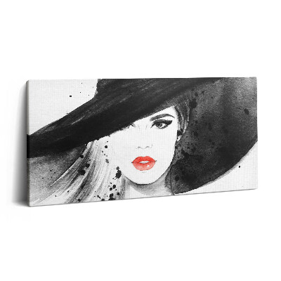 Foto obraz na płótnie 140x70 Kobieta w kapeluszu i czerni