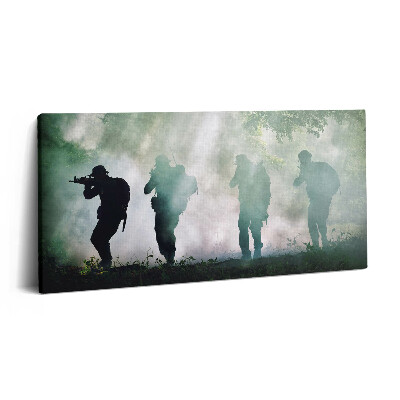 Foto obraz na płótnie 140x70 Armia w lesie - żołnierze