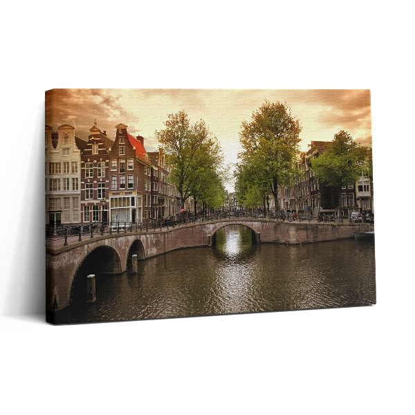 Foto obraz canvas 30x20 Kanały Amsterdamu w mieście