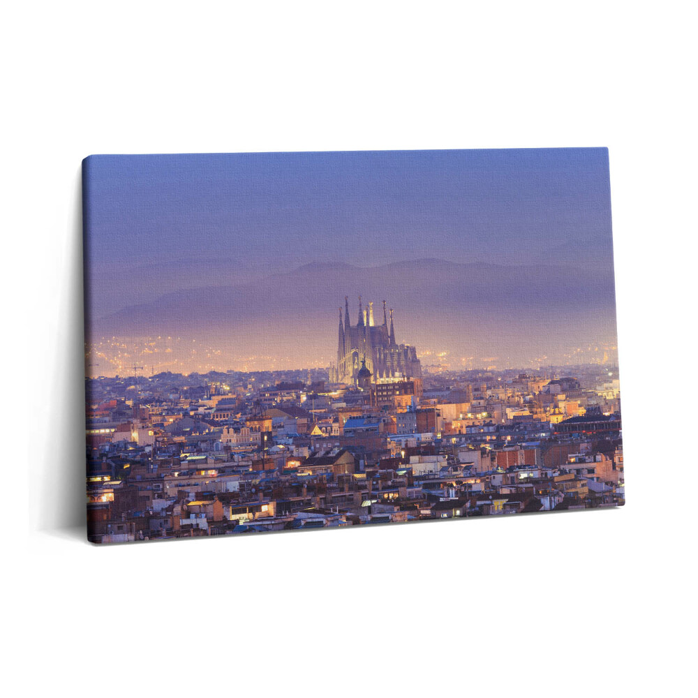 Obraz canvas 60x40 Widok na Barcelonę i Sagradę nocą