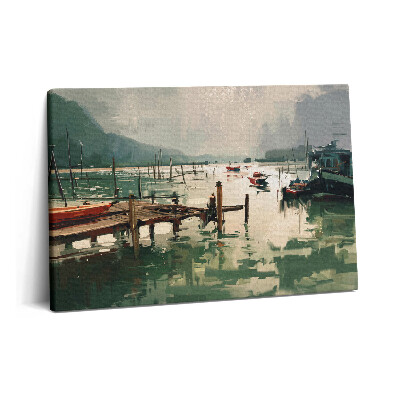 Obraz canvas 60x40 Cyfrowa ilustracja łodzi rybackich w porcie