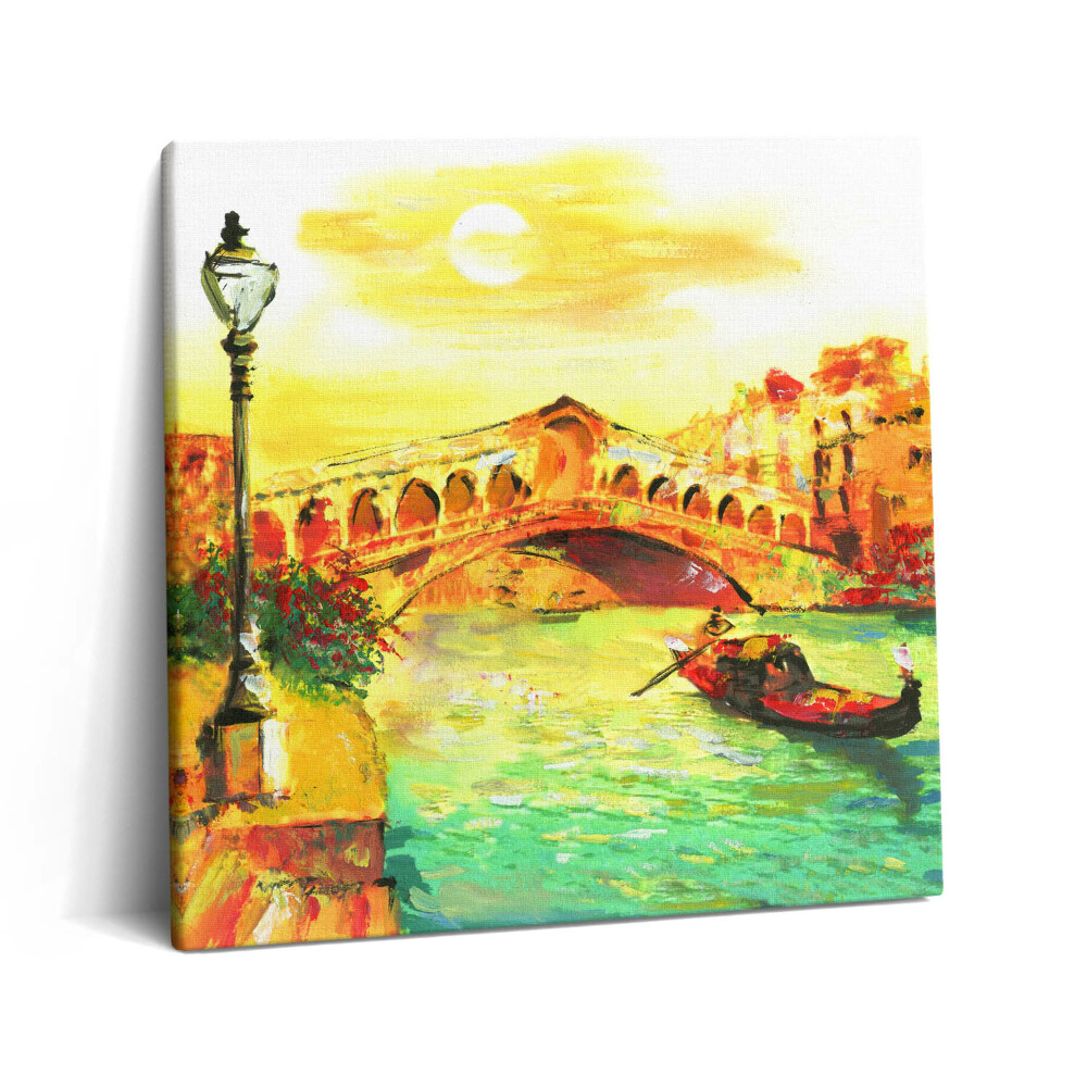 Obraz canvas 60x60 Wenecja - gondola i most Rialto