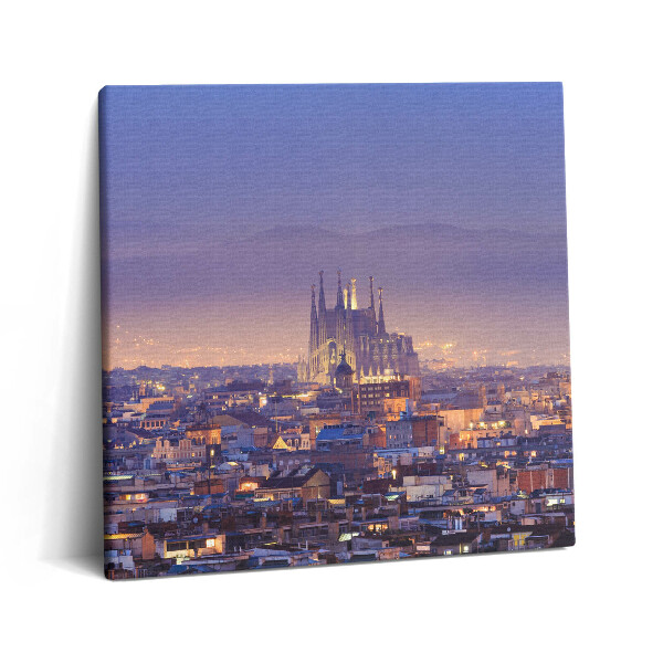 Obraz canvas 60x60 Widok na Barcelonę i Sagradę nocą