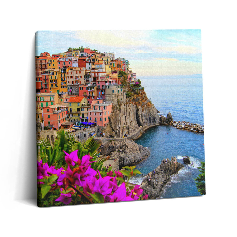 Obraz canvas 60x60 Kwiaty i wybrzeże Cinque Terre Włochy