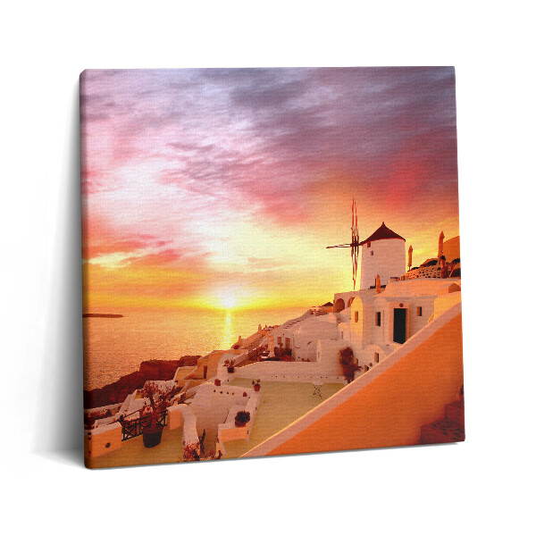 Obraz canvas 60x60 Santorini ze starym wiatrakiem