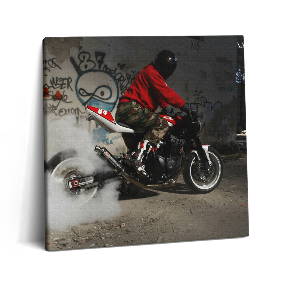 Obraz canvas 60x60 Mężczyzna na motocyklu i graffiti