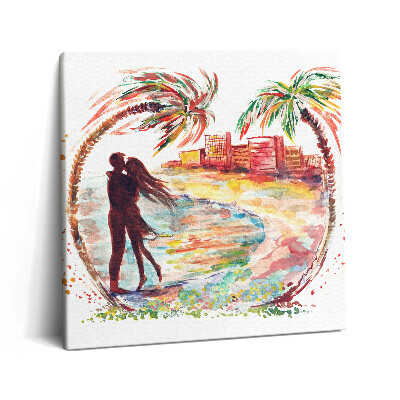 Obraz canvas 60x60 Akwarela miłość na plaży w Miami