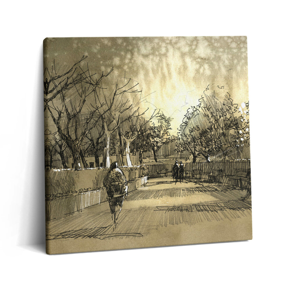 Obraz canvas 60x60 Szkic - park i drzewa w sepii