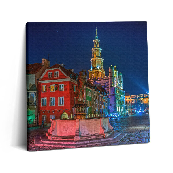 Foto obraz canvas 60x60 Rynek Poznański nocą