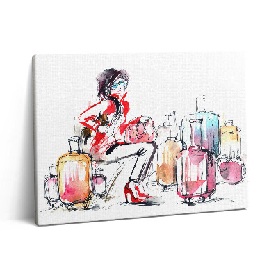 Obraz na płótnie 80x60 Malowana kobieta z walizkami