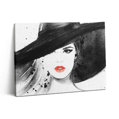 Foto obraz canvas 80x60 Kobieta w kapeluszu i czerni