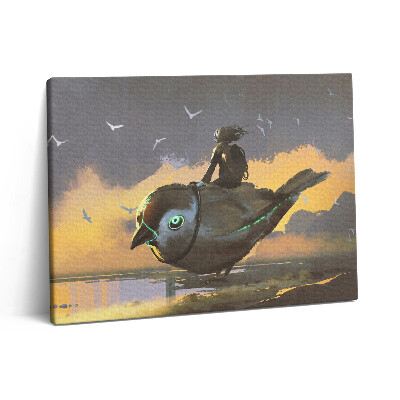 Foto obraz canvas 80x60 Dziewczyna siedzi na ptaku