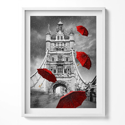 Obraz w ramce Czarwone parasolki na moście Londyn