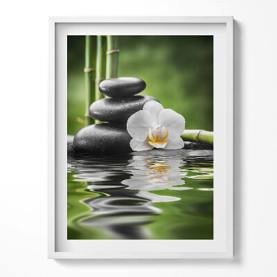 Obraz w ramce Zen - kamienie bambus i kwiat na wodzie