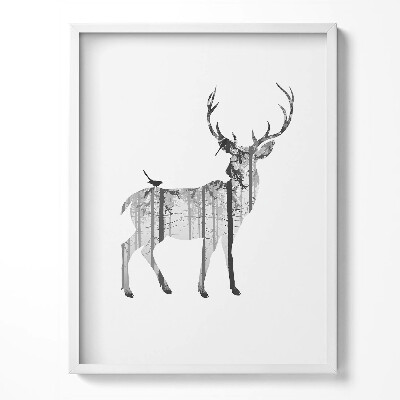 Obraz w ramce Sylwetka jelenia i las