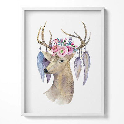 Obraz w ramce Głowa jelenia i kwiaty