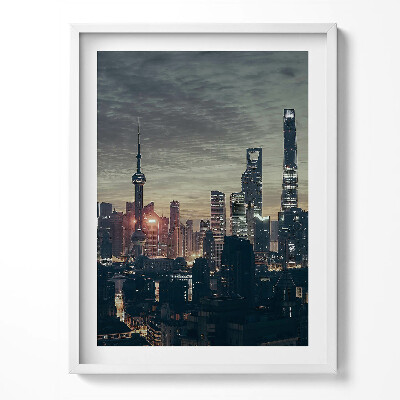 Obraz w ramce Panorama Shanghai nocą