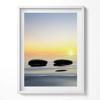 Obraz w ramce Kamienie na wodzie o wschodzie słońca - zen