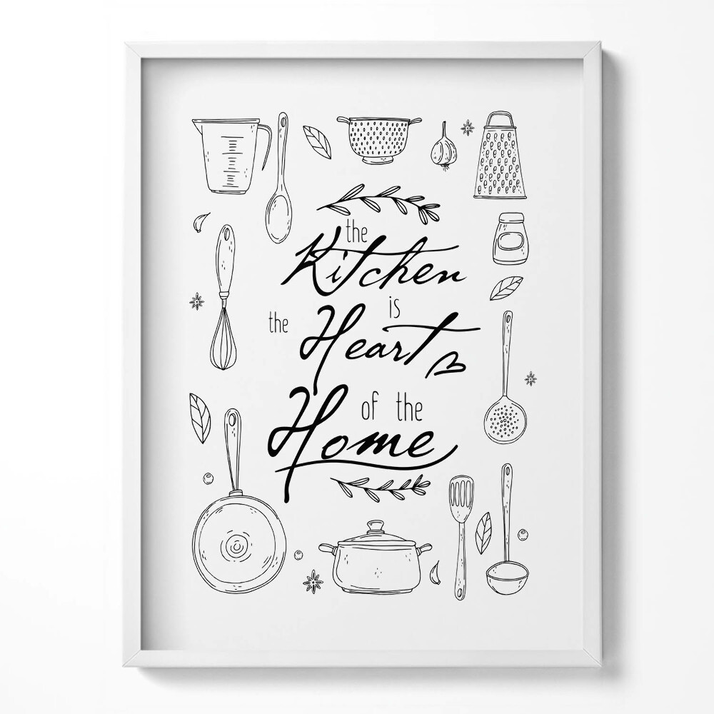 Obraz w ramce Napis do kuchni "The kitchen is the heart of the home"