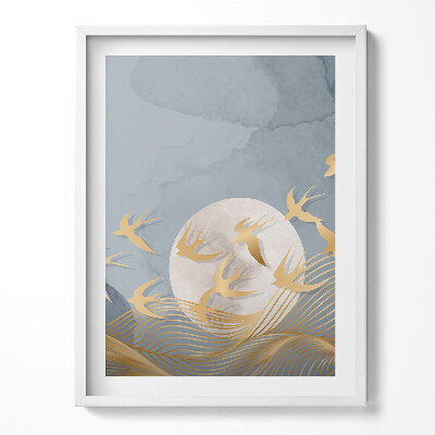 Obraz w ramce Ilustracja księżyca i lecących ptaków