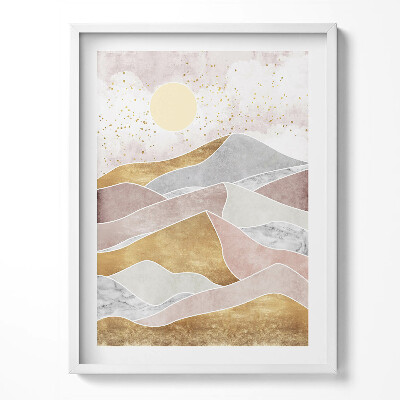 Obraz w ramce Abstrakcyjny pejzaż pustynii i słońca